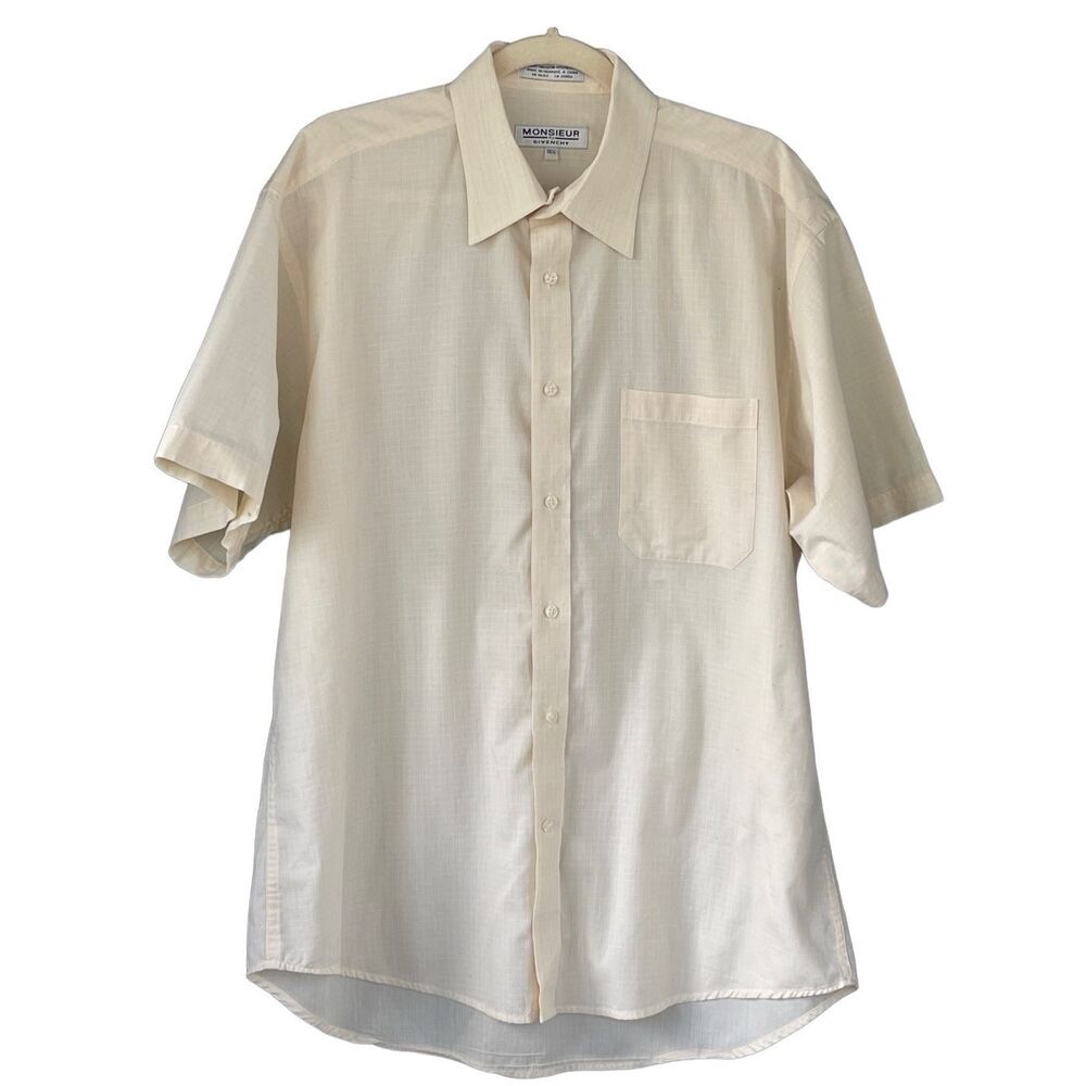 Givenchy Cream Short Sleeve Button Down Shirt Rockabilly Plaid Size Medium 16.5